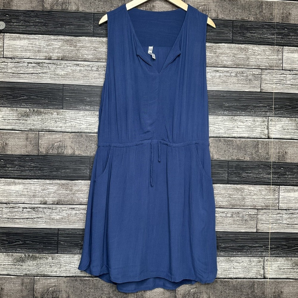 Freedom Trail Kyodan Dress Womens Size Medium Blue Sleeveless Crepe Cinched